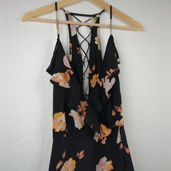 UO Kimchi Blue Sabina Floral Ruffle Wrap Lace Up Mini Dress Est. Size Small - Picture 6 of 11